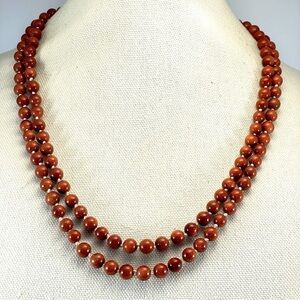 Stunning Unsigned Goldstone Round Beaded Knotted Single Strand Necklace
